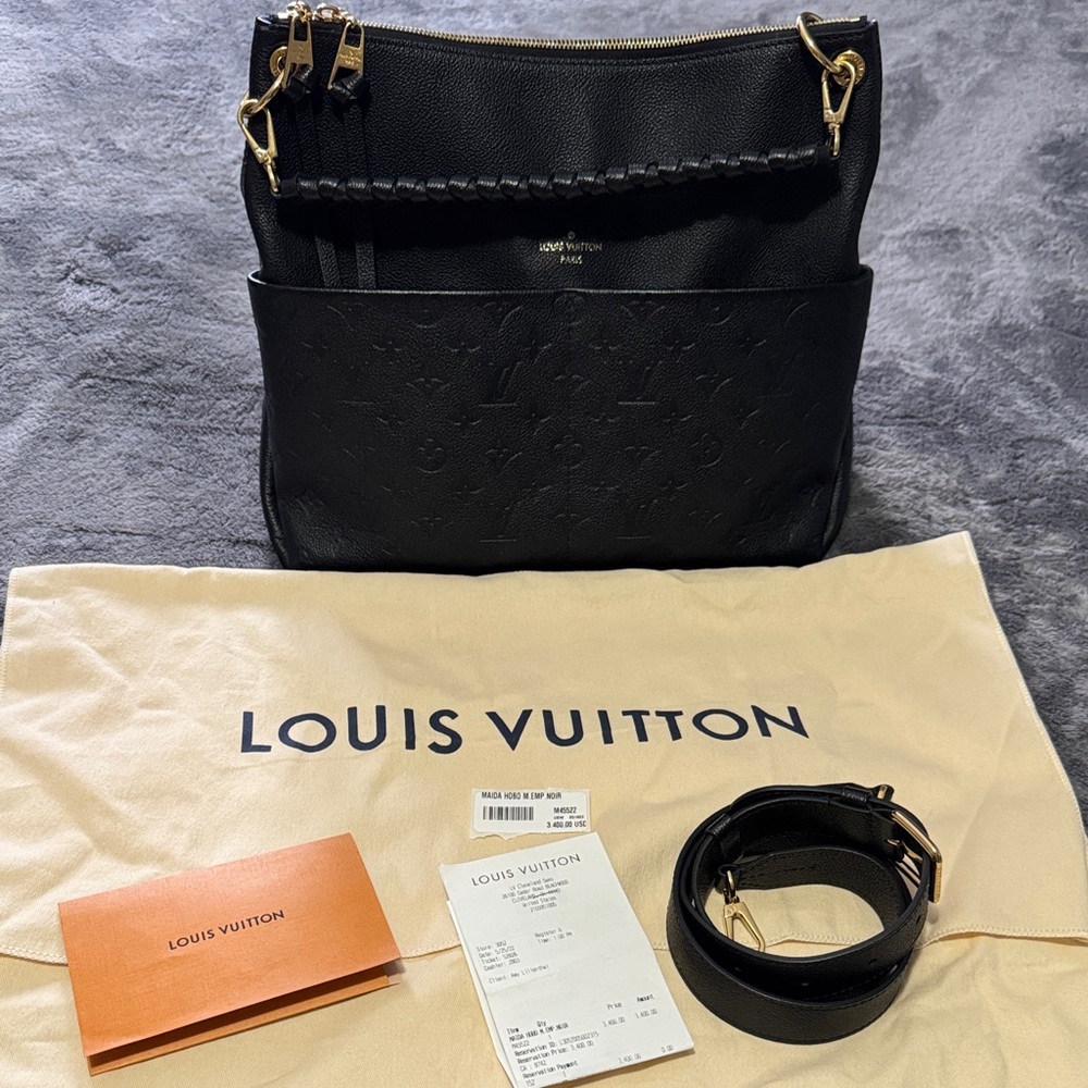Louis Vuitton Black Shoulder Bag with Gold Accents